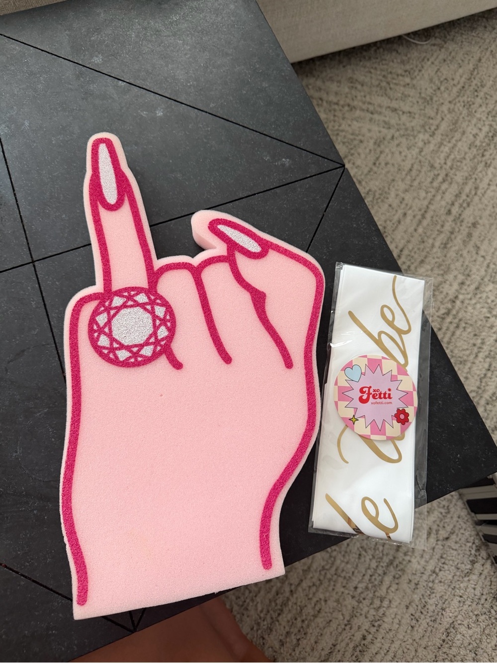 Pink Engagement Foam Finger with Bride To Be Sash